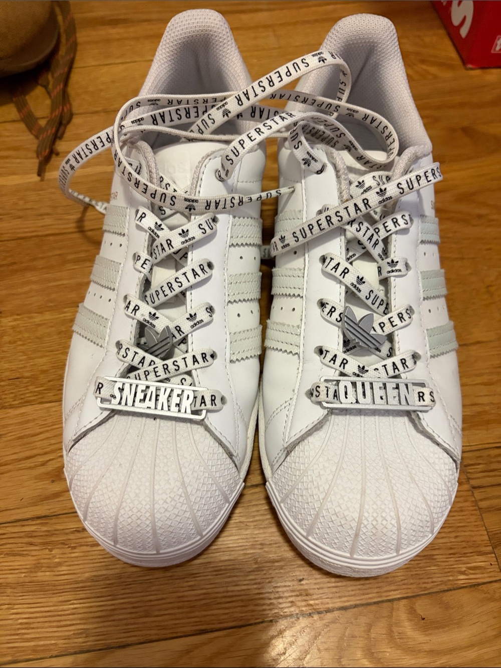 Adidas Women White Superstar Sneakers with Branded Laces